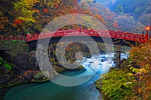 Shinkyo Bridge during autumn in Nikko, Japan