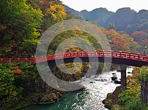 Shinkyo Bridge during Autumn in Nikko, Tochigi, Japan.