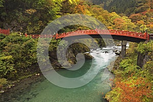 Shinkyo Bridge in Nikko, Japan in autumn