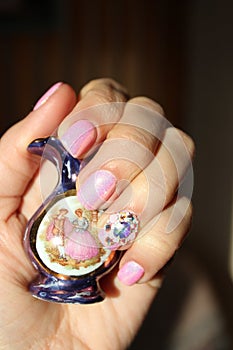 Shinning pink gel manicure