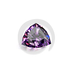 Shinning Trilliant Cut Crystal of Purple Amethyst Isolated on White Background.