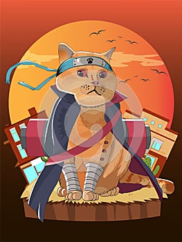Shinobi Cat Ninja Samurai katana