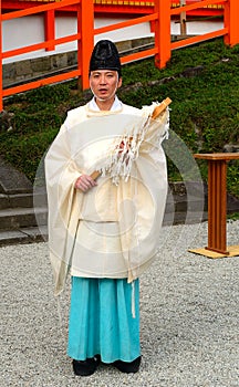 Shinto priest in Kasuga Taisha shrine, Nara, Japan