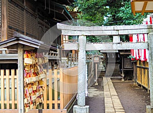 Shinto shine small inner courtyard in Tokyo, Japan.