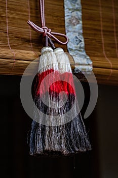 Shinto straw rope called shimenawa in Japanese in Yasaka Temple in Kyoto