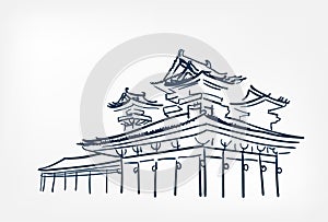Shintoism temple vector sketch illustration japanese chinese oriental line art design elements