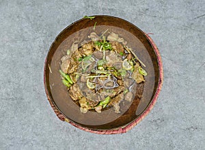 shinwari white lamb karahi served in dish isolated on background top view of indian spices and pakistani food