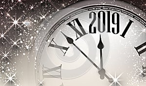 Shiny 2019 New Year background with clock.