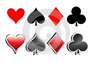 Shiny 3D playing card suite vector illustration