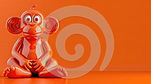 Shiny 3D-rendered monkey in a meditative pose on an orange background.