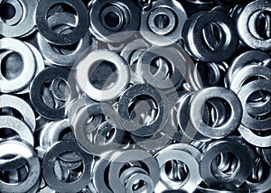 Shiny aluminium lock washers placer detailed stock image photo