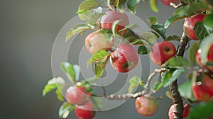 a shiny apple tree flourishing with ripe fruit.