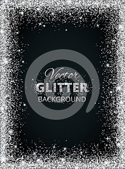 Shiny background with silver glitter frame and space for text