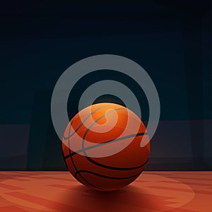 a shiny basketball ball lying on court