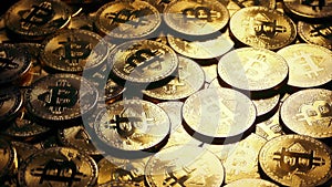 Shiny Bitcoin Golden Coins Pile Rotating