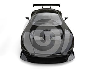 Shiny black modern sports car - top down front view