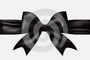 Shiny black silk ribbon isolated on white background. Vector black bow. Black bow and black ribbon. Packing element.