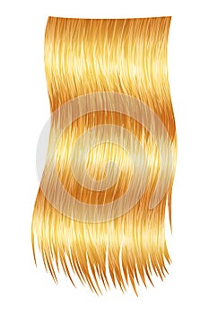 Shiny blond woman hair. Haircut, hair care and beauty salon, realistic locks of long straight blonde. Beautiful healthy