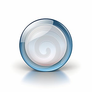 a shiny blue button with a reflection on a white background