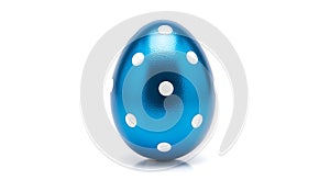 Shiny Blue Easter Egg with White Dots on White Background