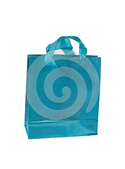 Shiny blue gift bag isolated on a white background