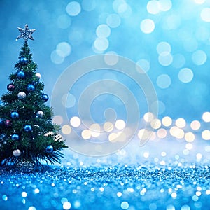 Blue glitter background. Abstract Shiny glitter bokeh christmas background photo