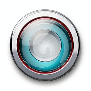a shiny blue and red button on a white background