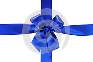 Shiny blue satin ribbon and bow