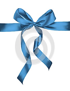 Shiny Blue satin ribbon on white background.