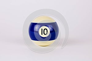 Shiny blue white ball number 10 for billiard isolated on white background