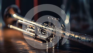 Shiny brass instrument blowing classical sheet music generative AI
