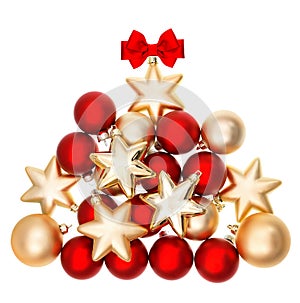 Shiny bubles shaped christmas tree. Red and golden balls