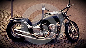 Shiny chopper motorcycle outdoors