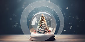 Shiny Christmas Tree In Snow Globe, copy space