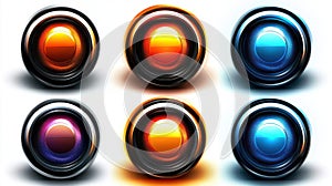 Shiny Chrome Abstract Circular Buttons Digital Design Elements Modern Interface ui ux set web app