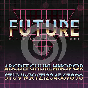 Shiny Chrome Alphabet in 80s Retro Futurism style