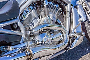 Shiny chrome engine of a Harley Davidson