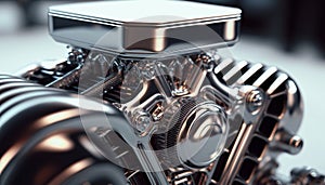 Shiny chrome motorcycle engine block. Generative Ai