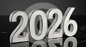 Shiny chrome numbers representing the year 2026