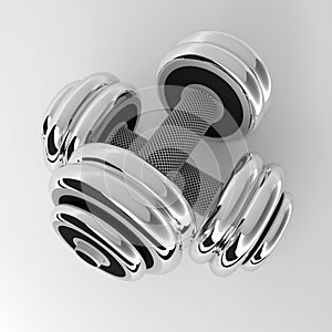 Shiny chrome-plated dumbbells, 3d render, 3d illustration