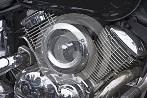 Shiny chrome plated powerful V-shaped Motorcycle Engine