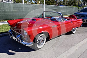 Shiny classic red convertible Ford Thunderbird