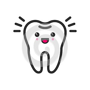 Shiny clean tooth with emotional face, cute vector icon illustration