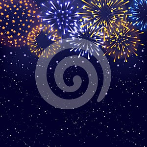 Shiny color fireworks on starry sky background for Your holiday design