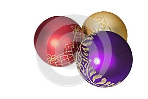 Shiny colored Christmas balls on white background