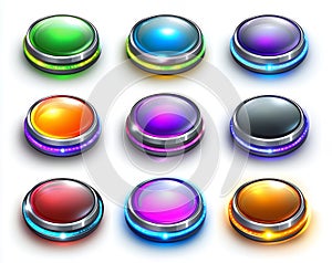 Shiny Colorful App Buttons Glowing 3D Interface Elements
