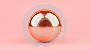 A shiny copper ball sits on a pink background.