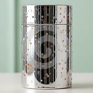 Shiny Cylindrical Container with Star Design