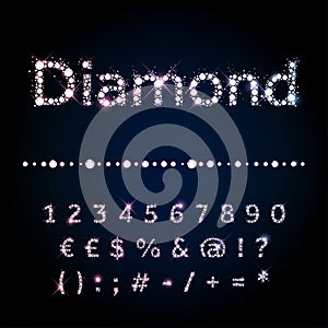 Shiny diamond font set numbers and special symbols
