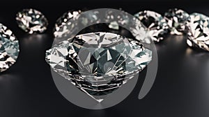 Shiny diamonds on black background. 3d
